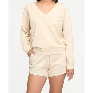 Lacausa‎ Womens Cyrus Raglan Sweatshirt Size Small 100% Organic Cotton Beige NWT